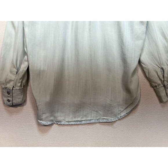 NWT DKNY Jeans Womens Blouse Small Light Washed Blue Denim Long Sleeve Pintuck - Picture 13 of 13